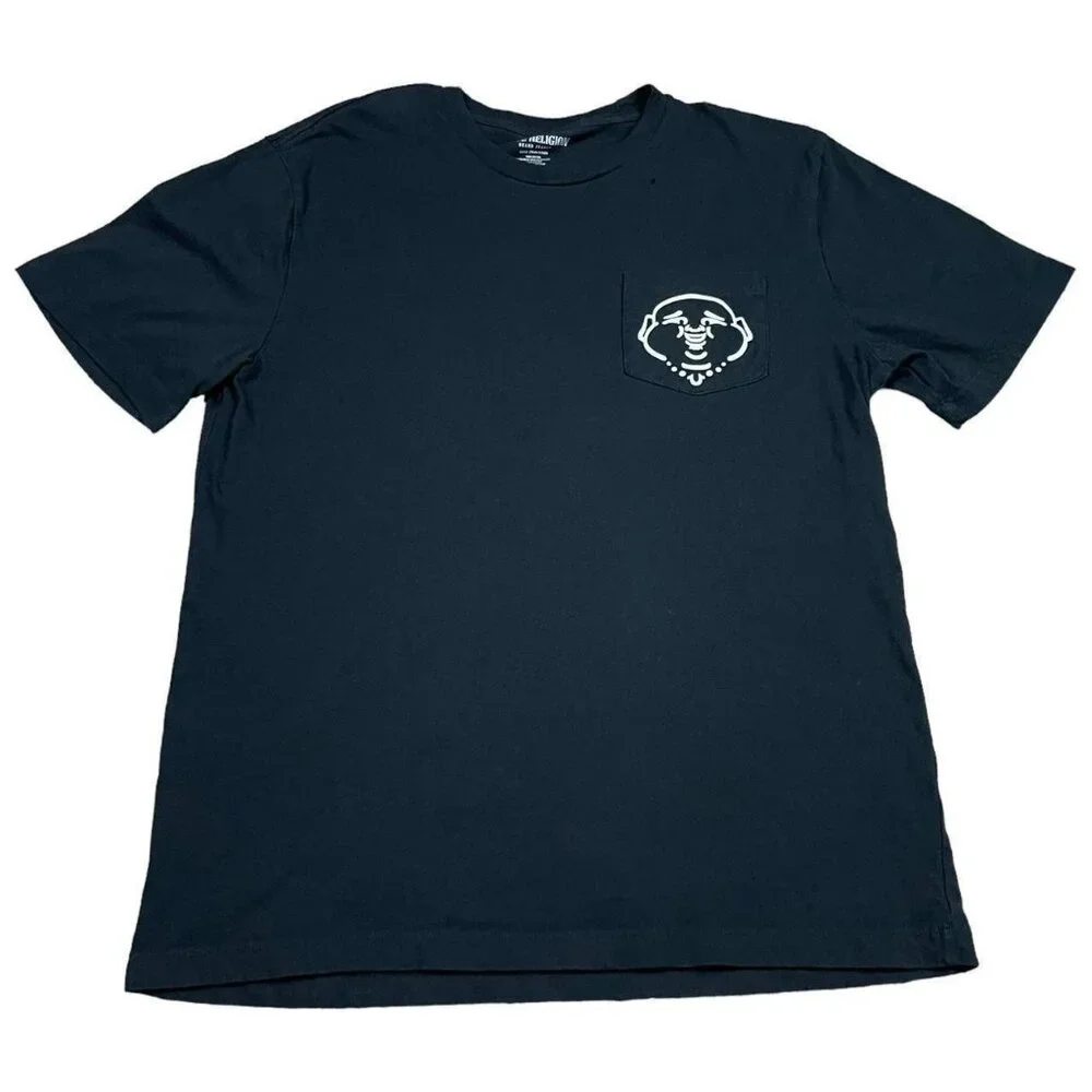 True Religion Buddha Head Black Pocket Shirt Adult Large‎